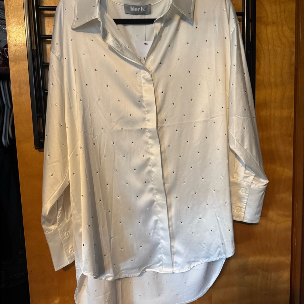 Blue B Ivory Button-Down Shirt with Subtle Dots